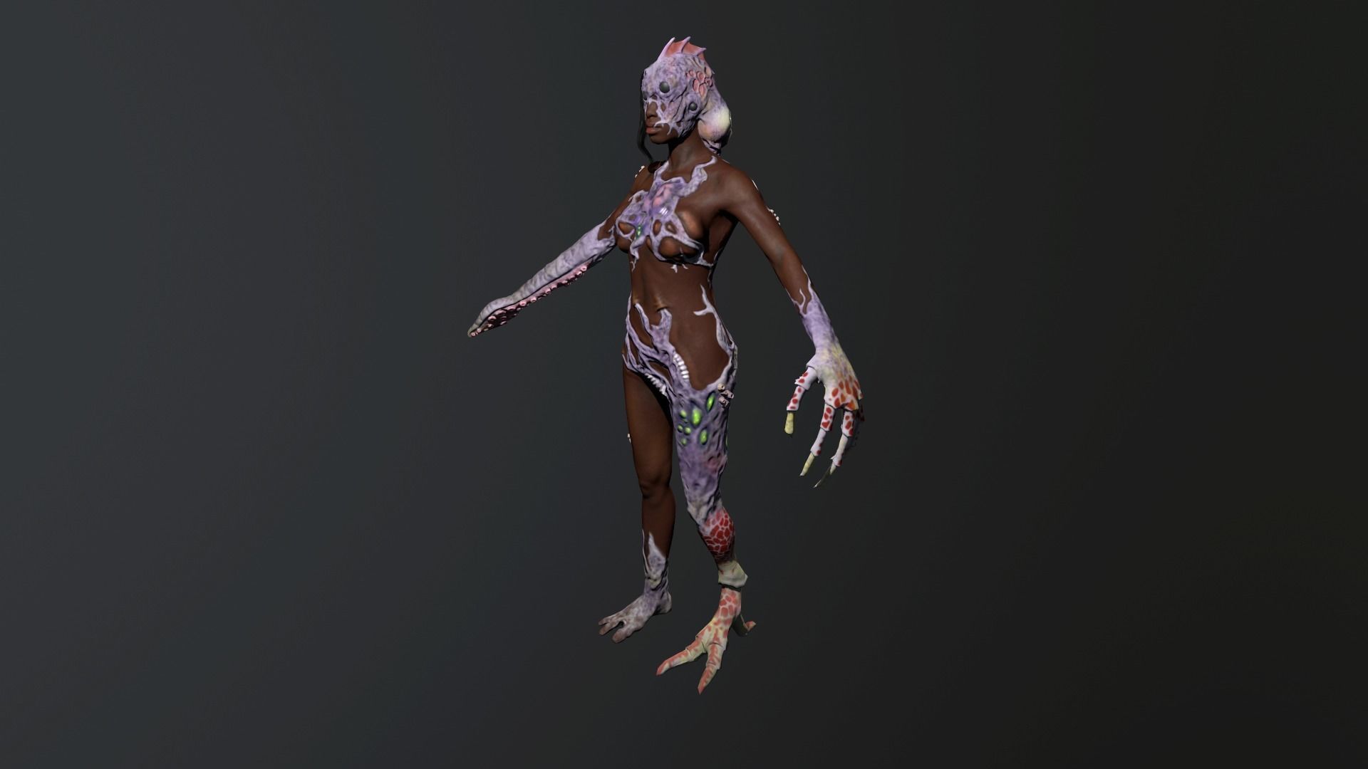 Parasite w female zombie Low-poly 3D model_6