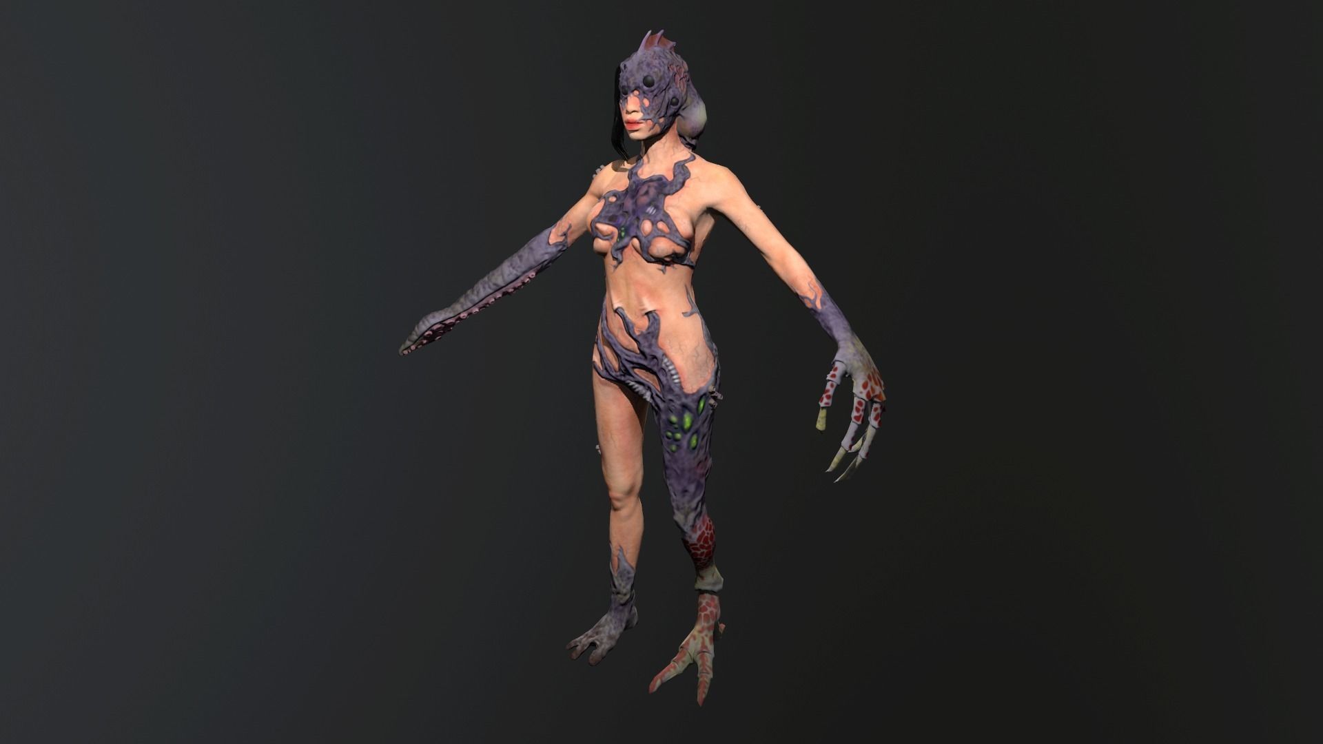 Parasite w female zombie Low-poly 3D model_5
