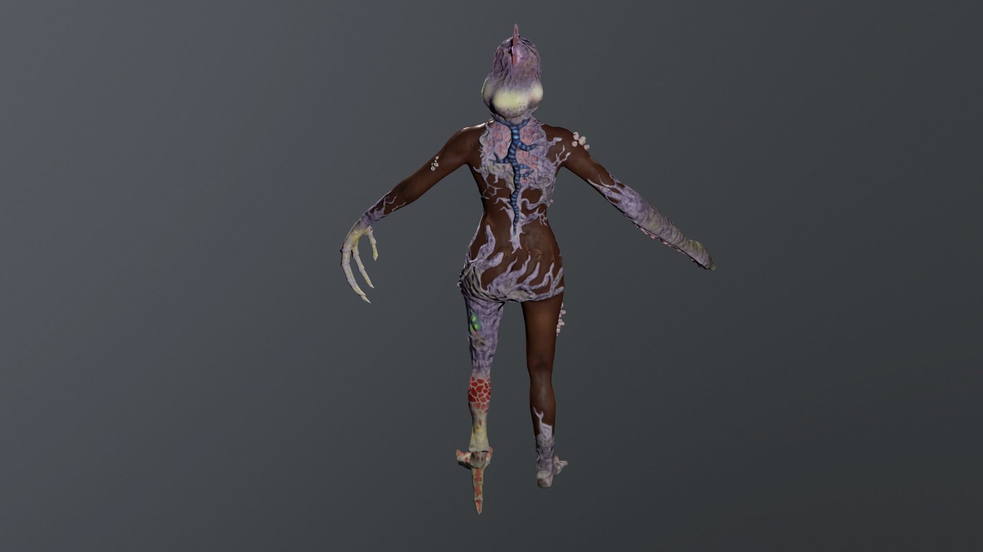 Parasite w female zombie Low-poly 3D model_7