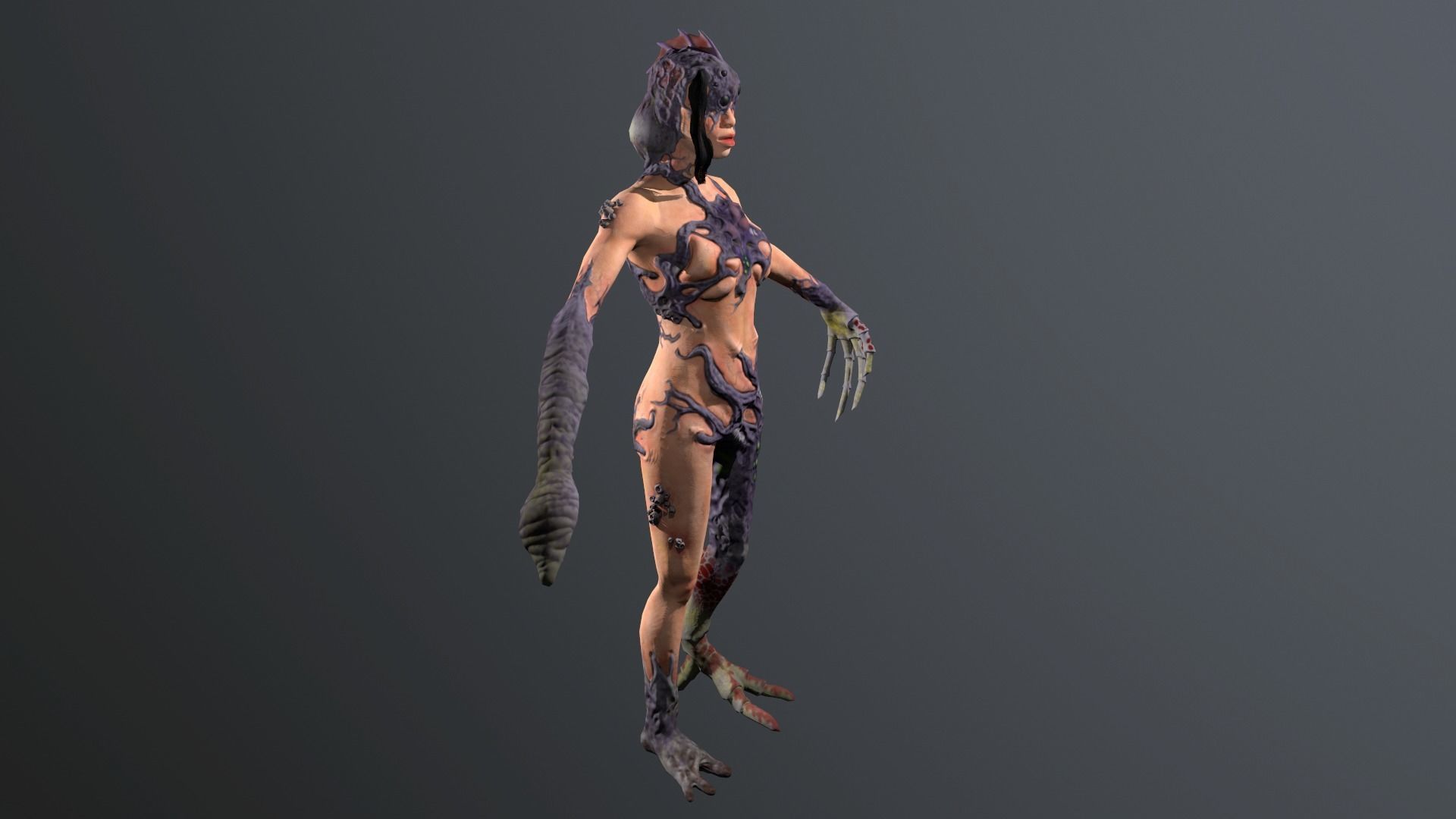 Parasite w female zombie Low-poly 3D model_4