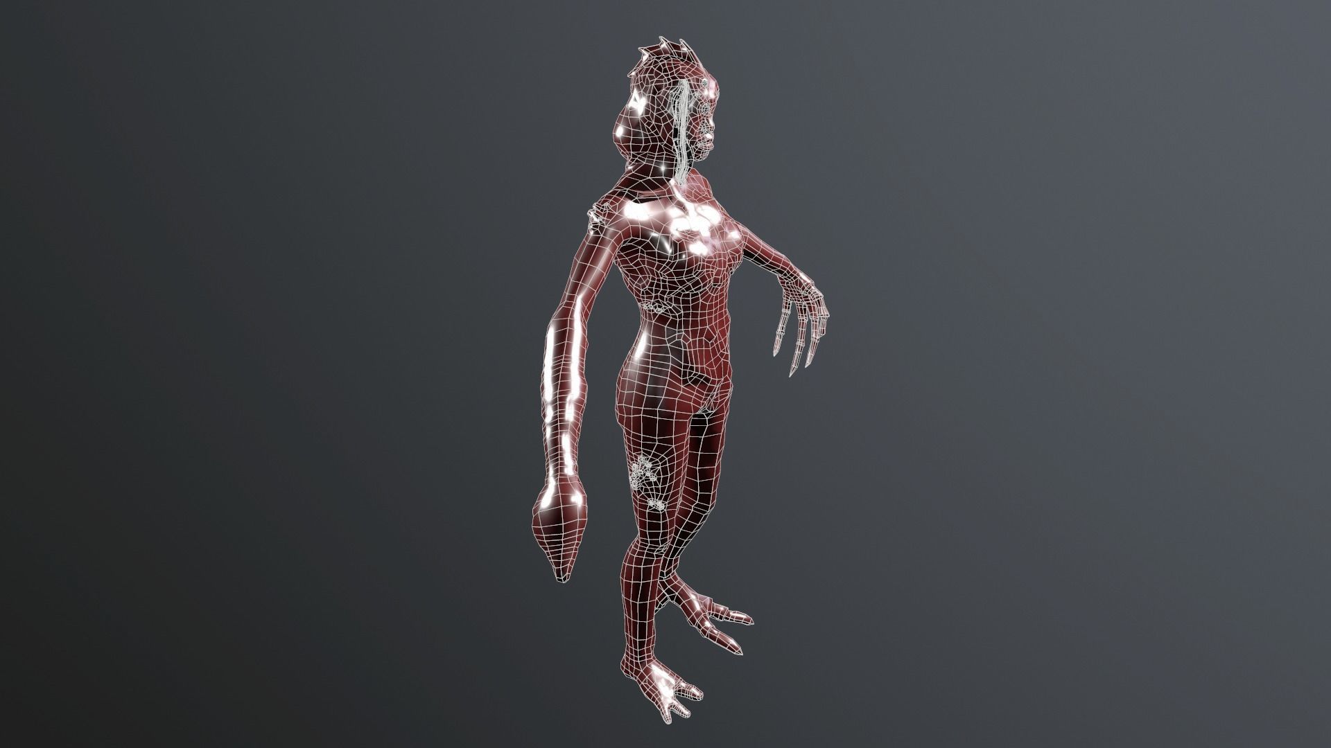 Parasite w female zombie Low-poly 3D model_10