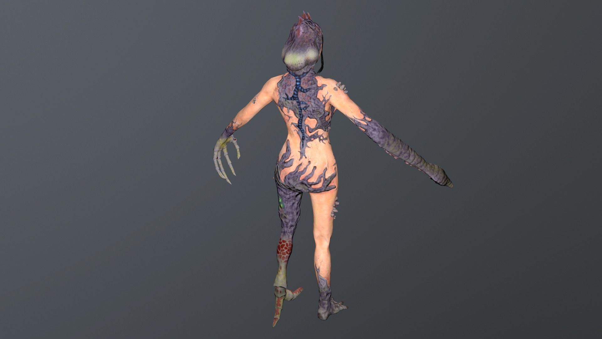 Parasite w female zombie Low-poly 3D model_3