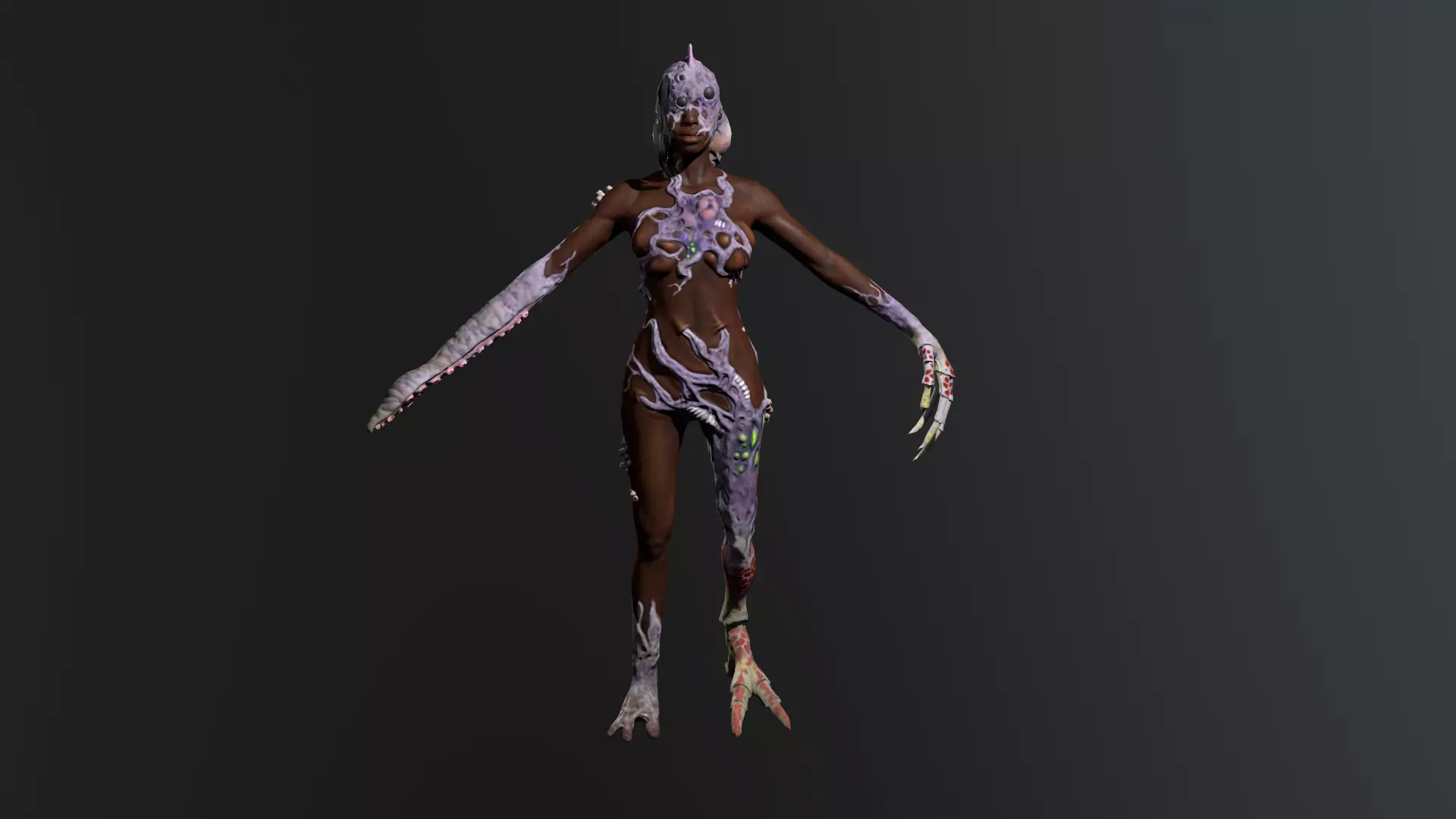 Parasite w female zombie Low-poly 3D model_0