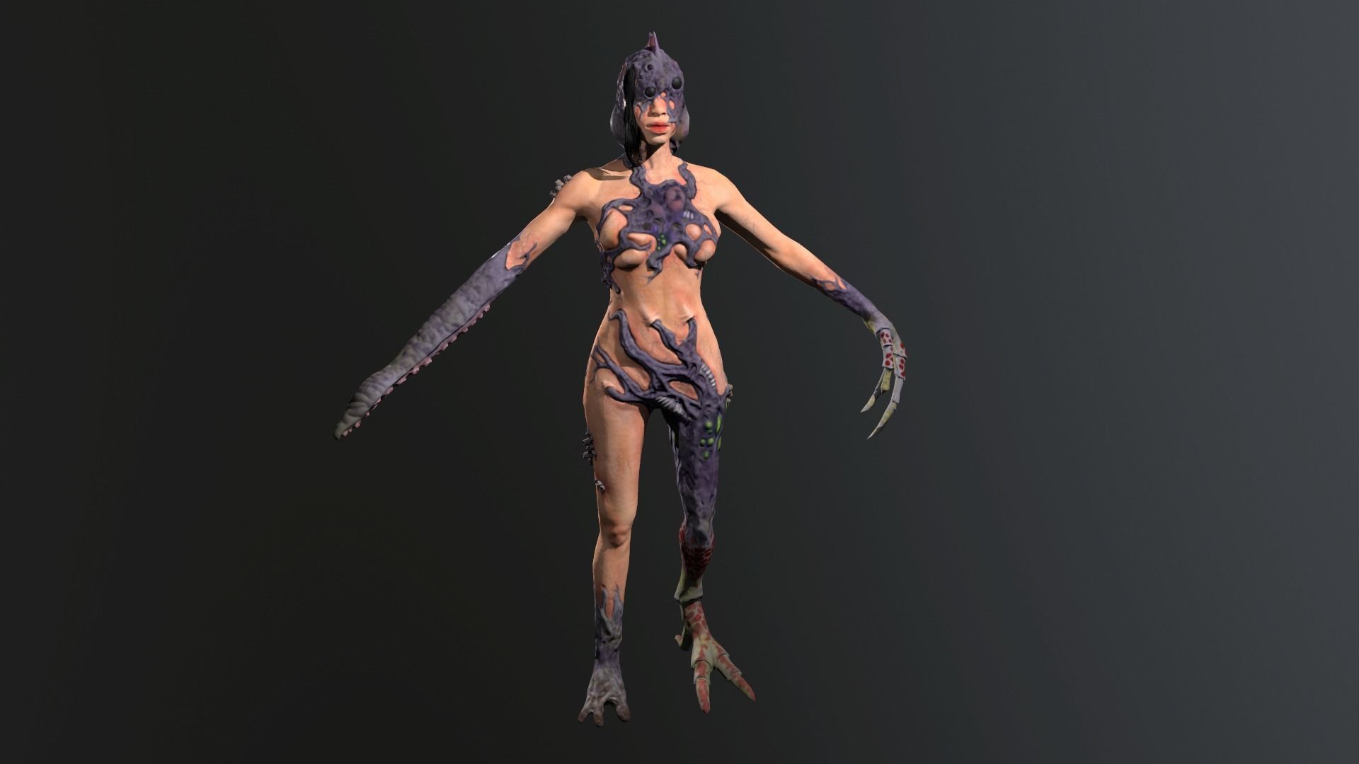 Parasite w female zombie Low-poly 3D model_2