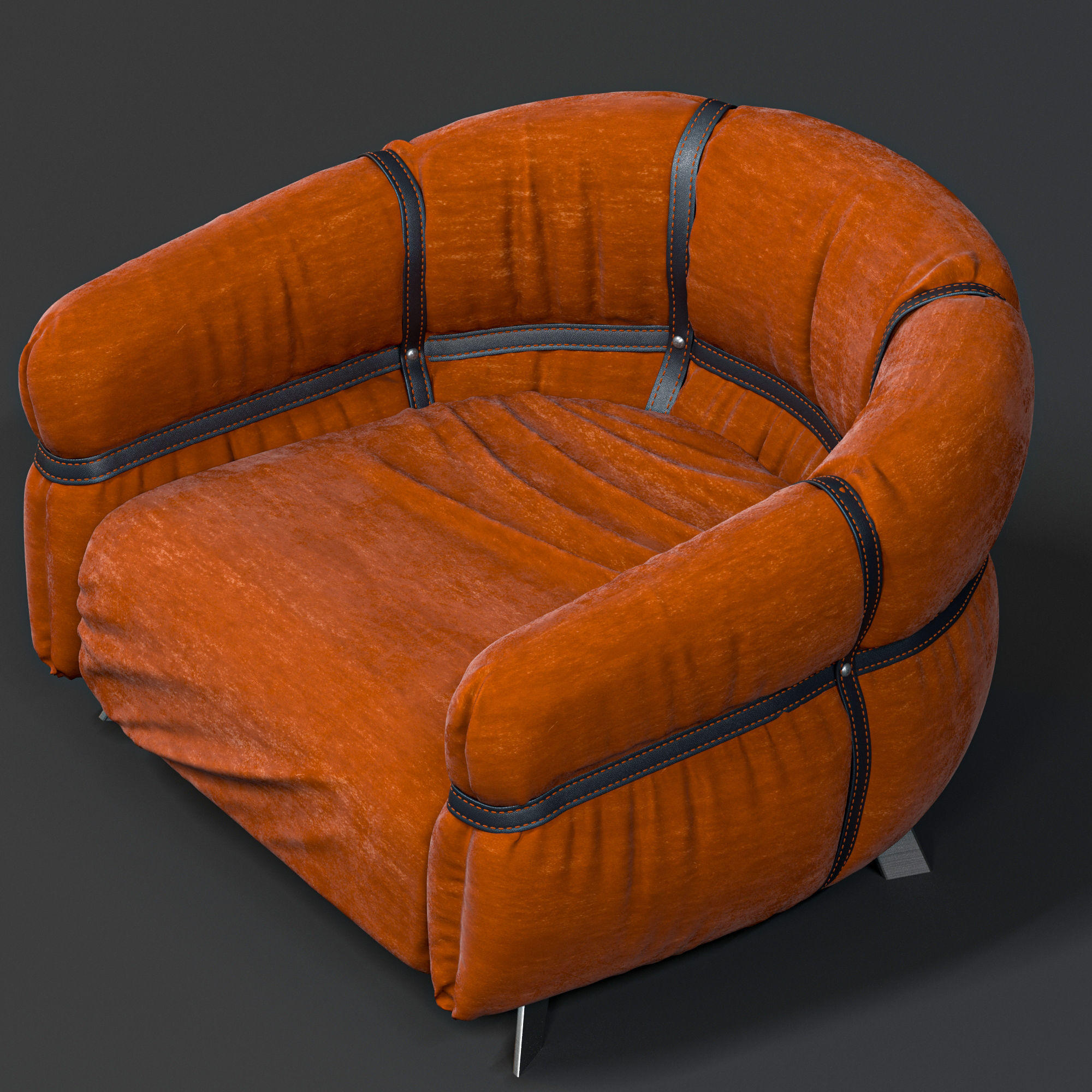 armchair orange chair 3D model_2