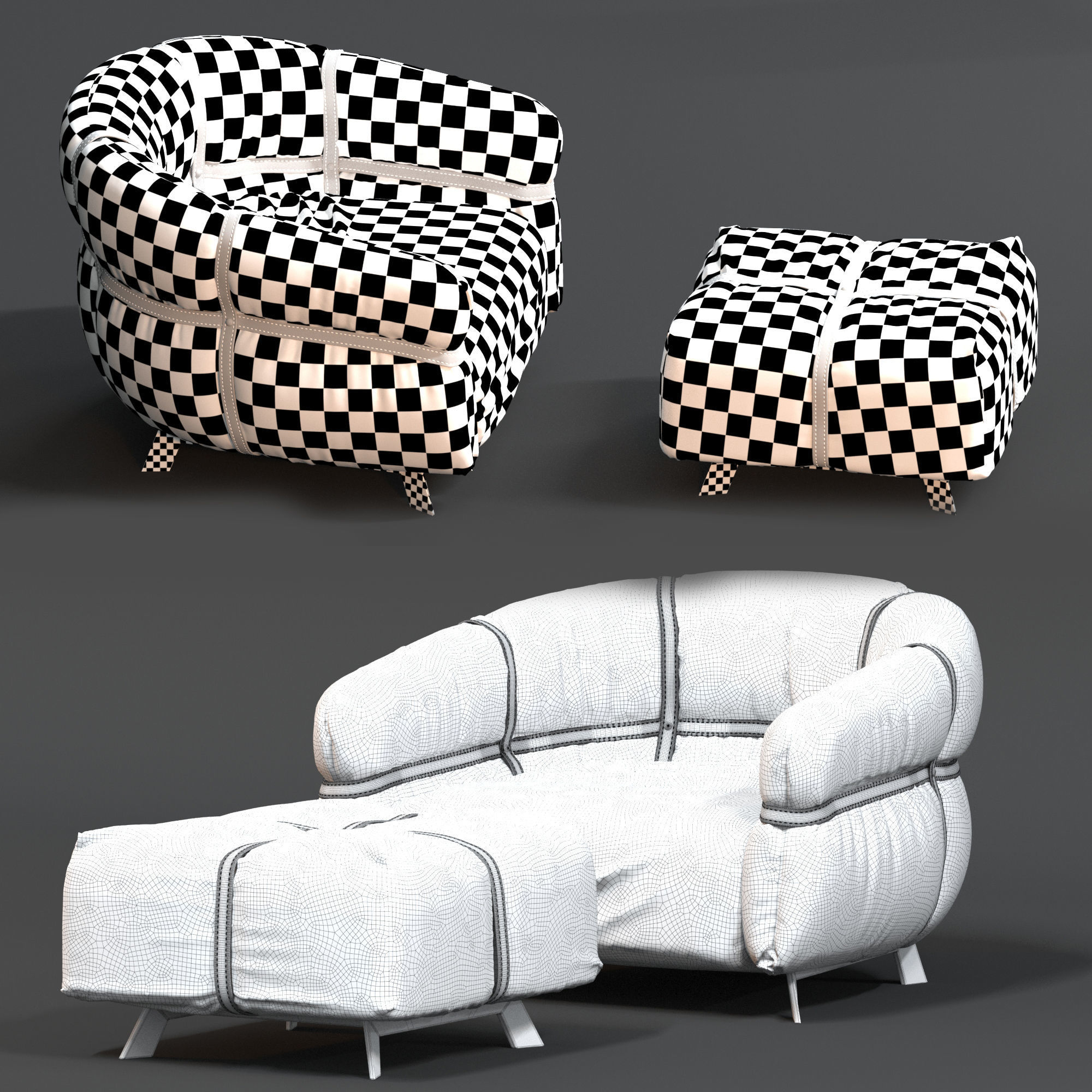armchair orange chair 3D model_5