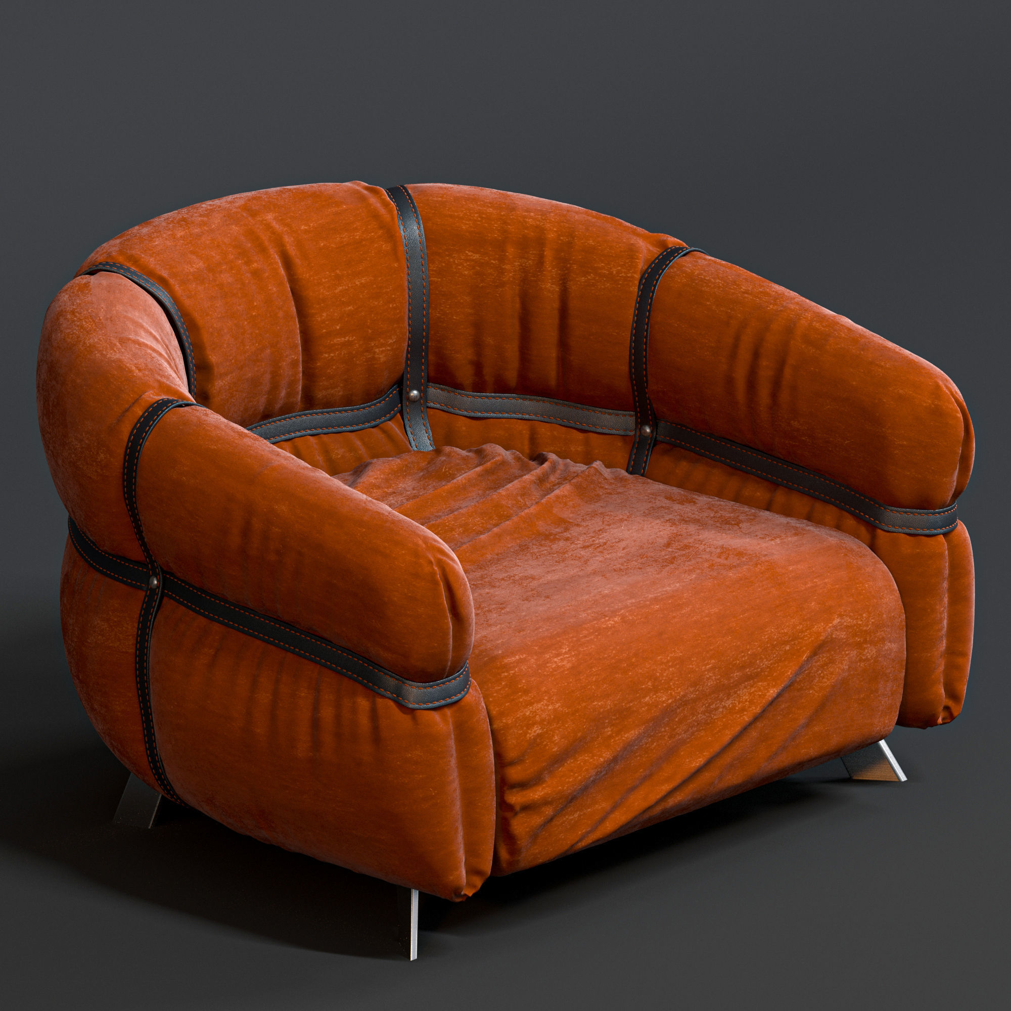 armchair orange chair 3D model_3