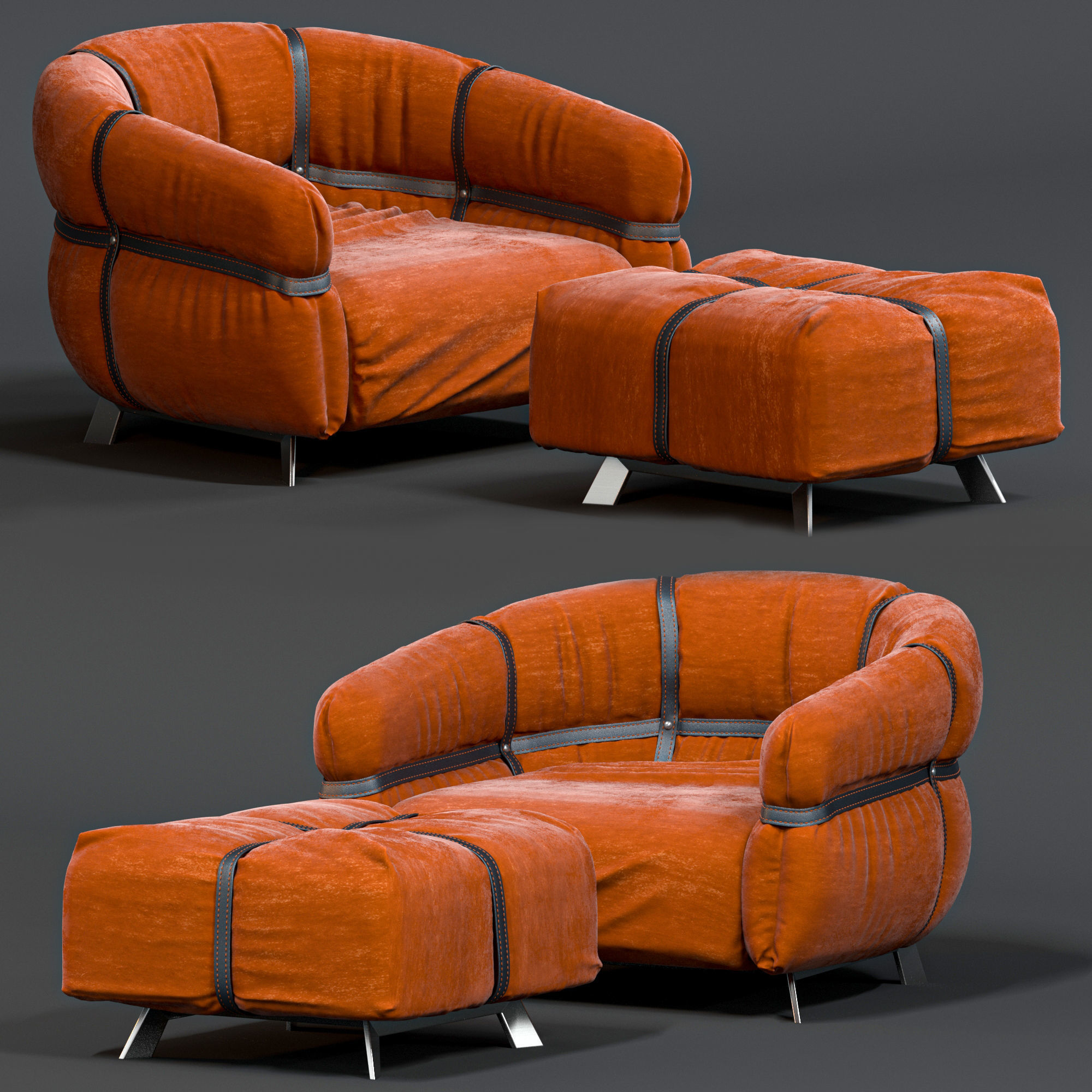 armchair orange chair 3D model_1