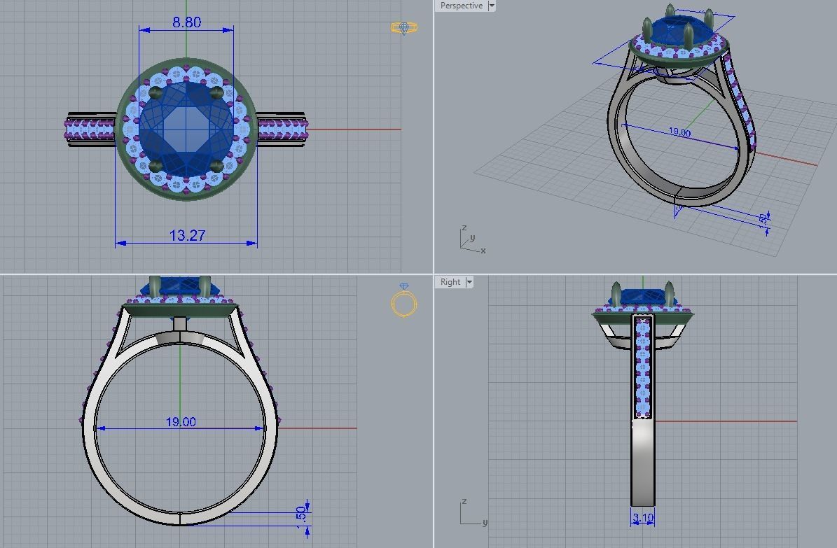 Tiffany Ring with Gemstone and Diamonds 3D print model_5