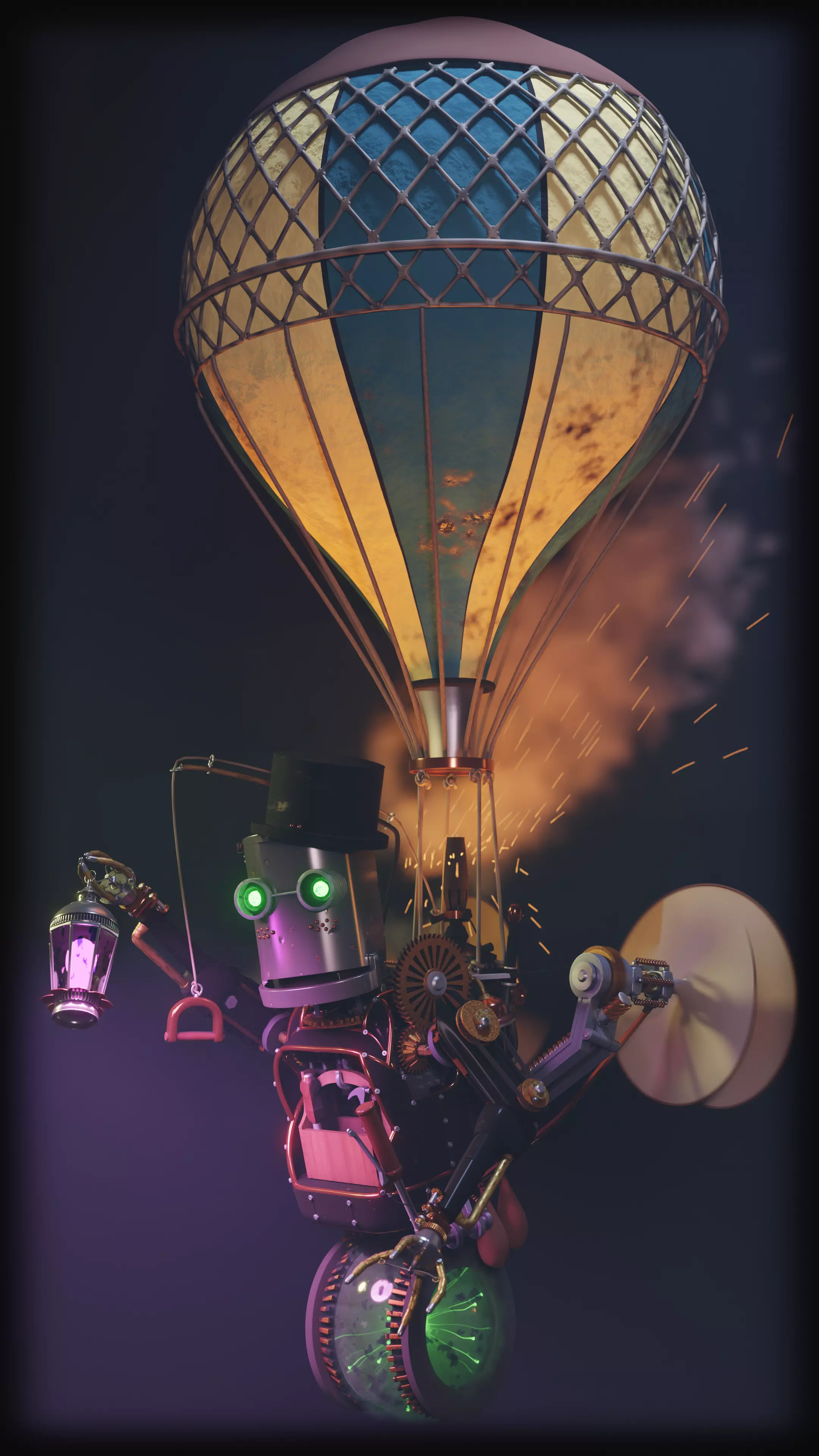 Little steampunk robot with balloon Free 3D model