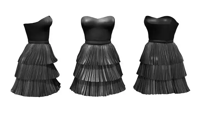 Strapless Pleated Dress Low-poly 3D model