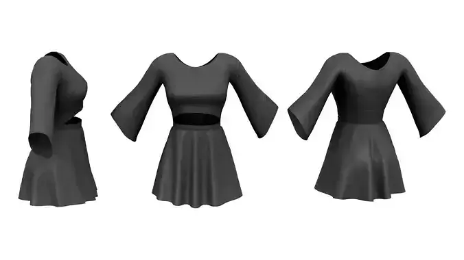 Long Sleeves Flare Dress with Cutout Low-poly 3D model