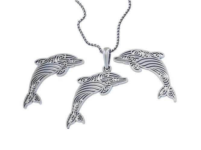 Dolphins set  pendant trinket earrings  3D print model