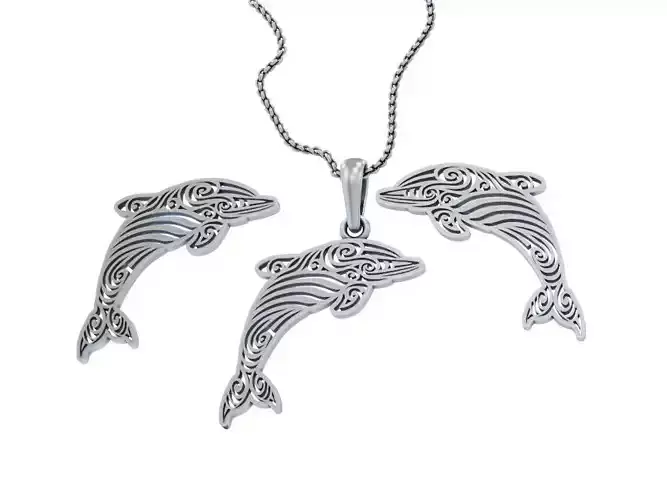Dolphins set  pendant trinket earrings  3D print model