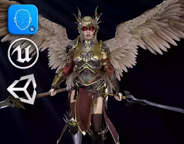 Valkyrie female warrior Low-poly 3D model