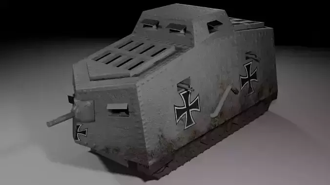 A7V Tank 3D model PBR Low-Poly Rigged Animated