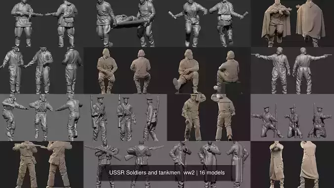 USSR Soldiers and tankmen  ww2 3D Model Collection