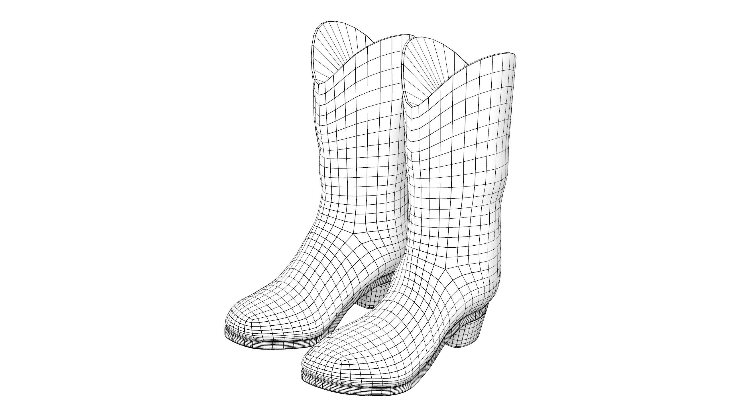Ladies Black Cowboy Boots To Wear Over Pants Low-poly 3D model_5