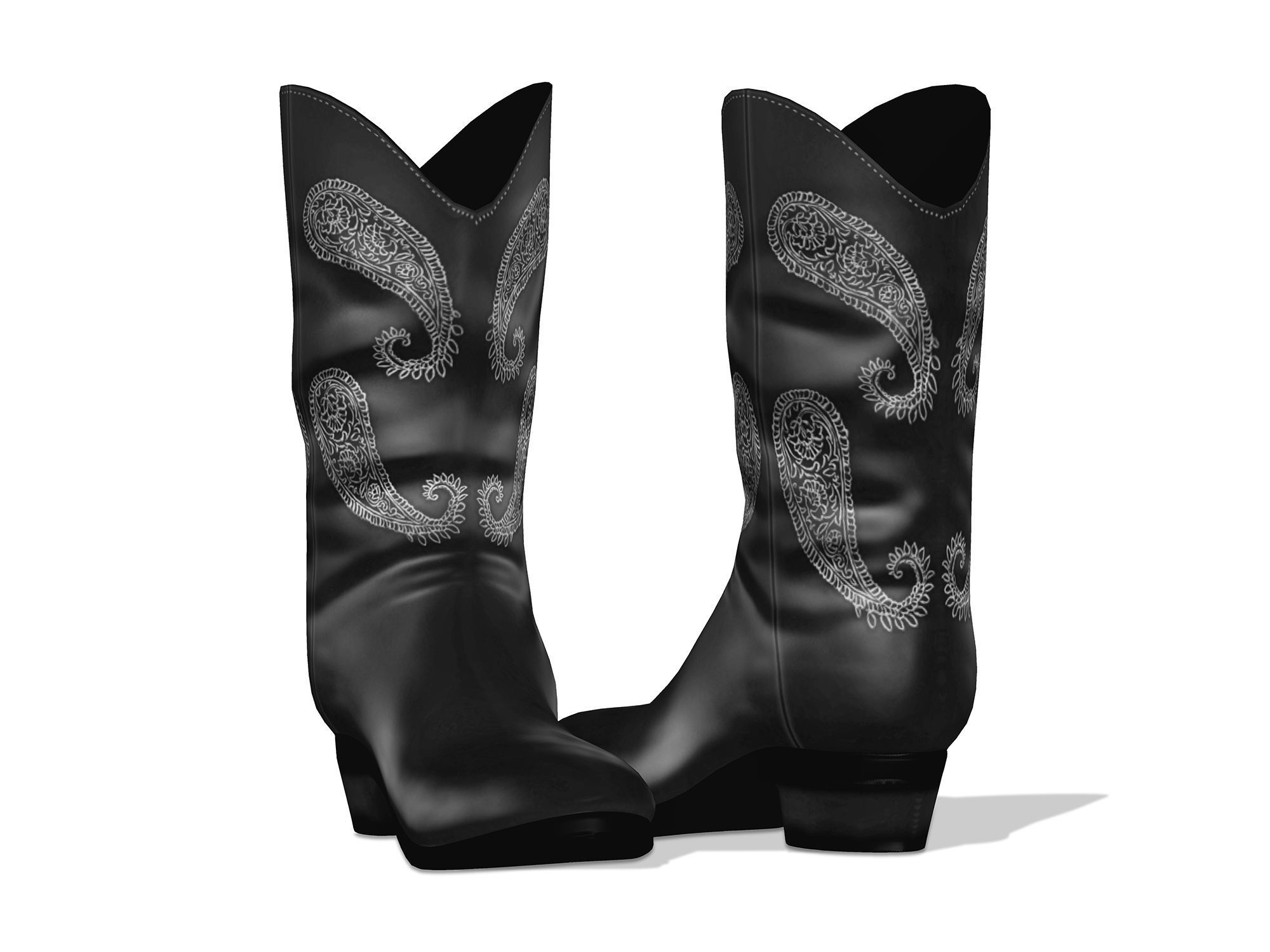 Ladies Black Cowboy Boots To Wear Over Pants Low-poly 3D model_2