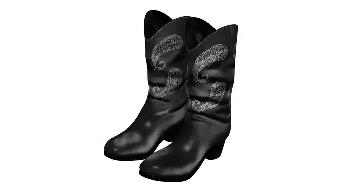Ladies Black Cowboy Boots To Wear Over Pants Low-poly 3D model