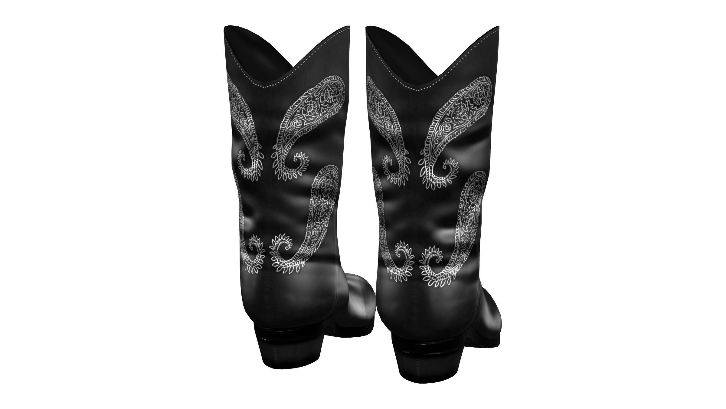 Ladies Black Cowboy Boots To Wear Over Pants Low-poly 3D model_4