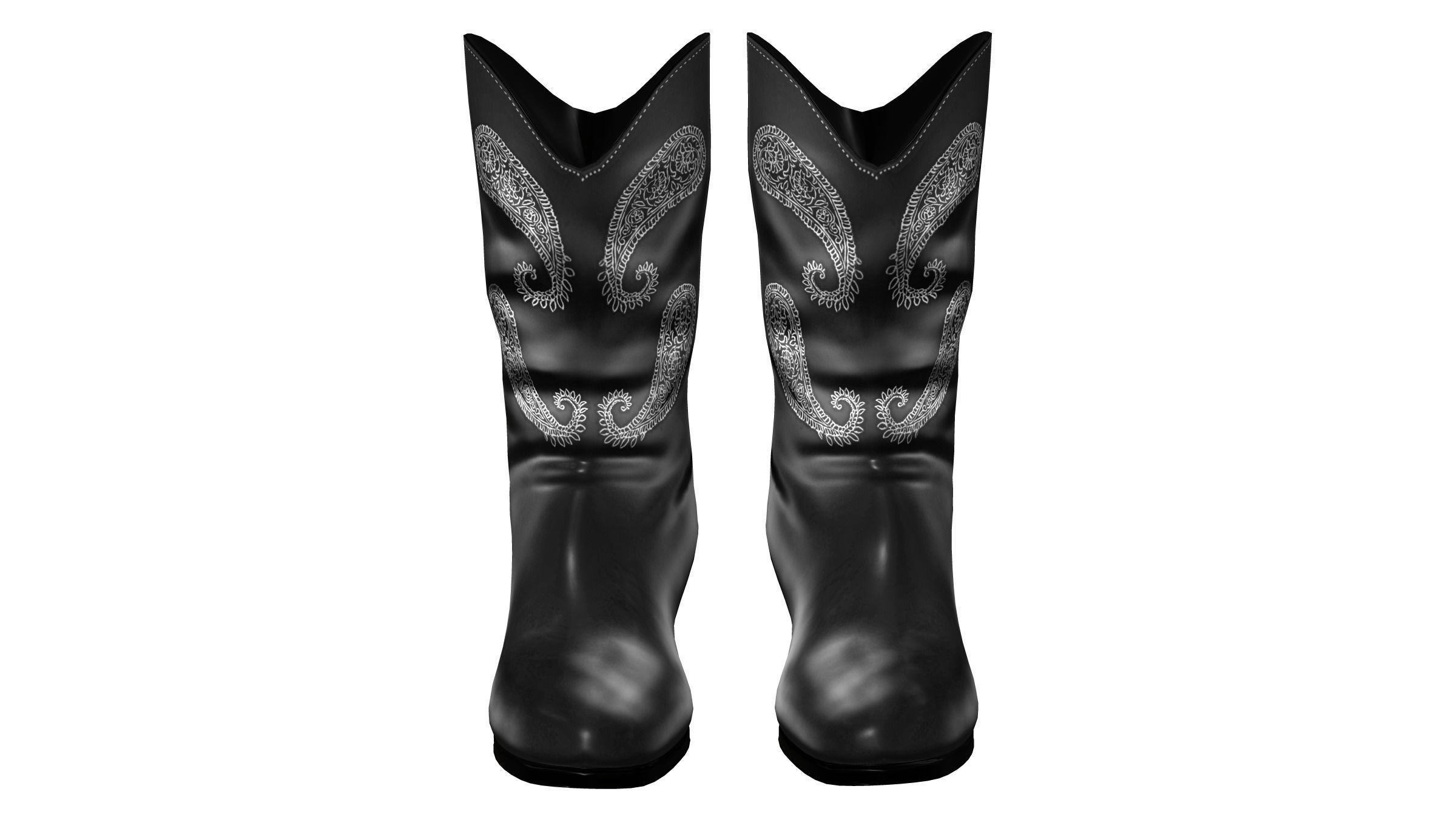 Ladies Black Cowboy Boots To Wear Over Pants Low-poly 3D model_3