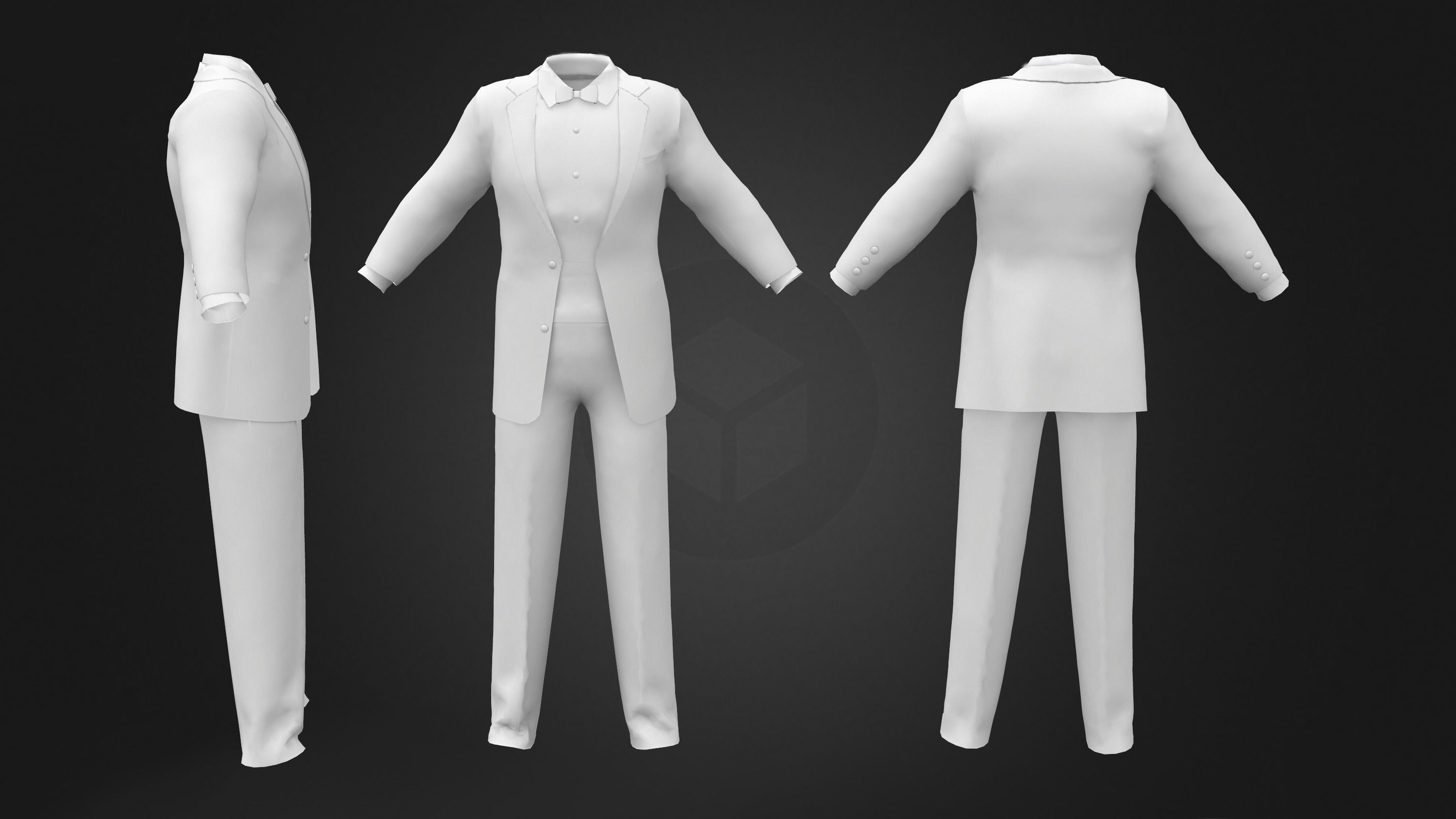 Men Tuxedo Suit Low-poly 3D model_4
