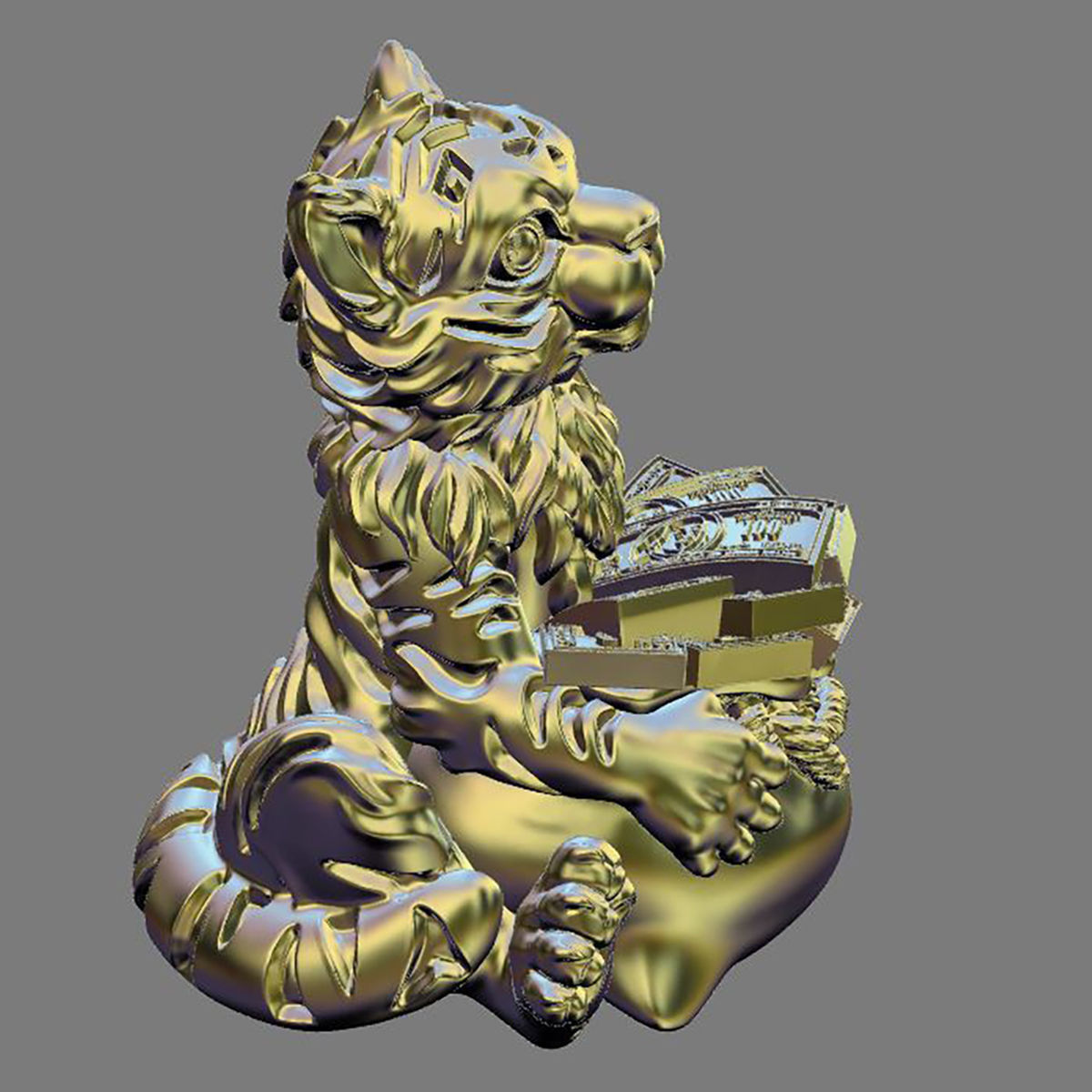 Tiger 2022 model for 3D Cute tiger with money 3D print model_5