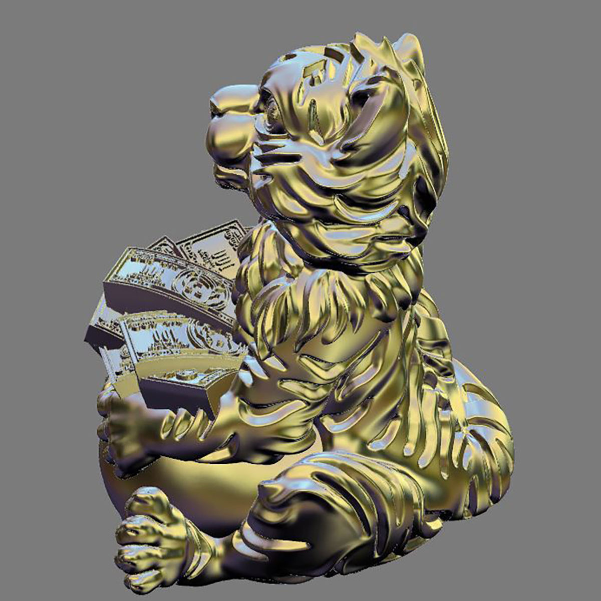 Tiger 2022 model for 3D Cute tiger with money 3D print model_7