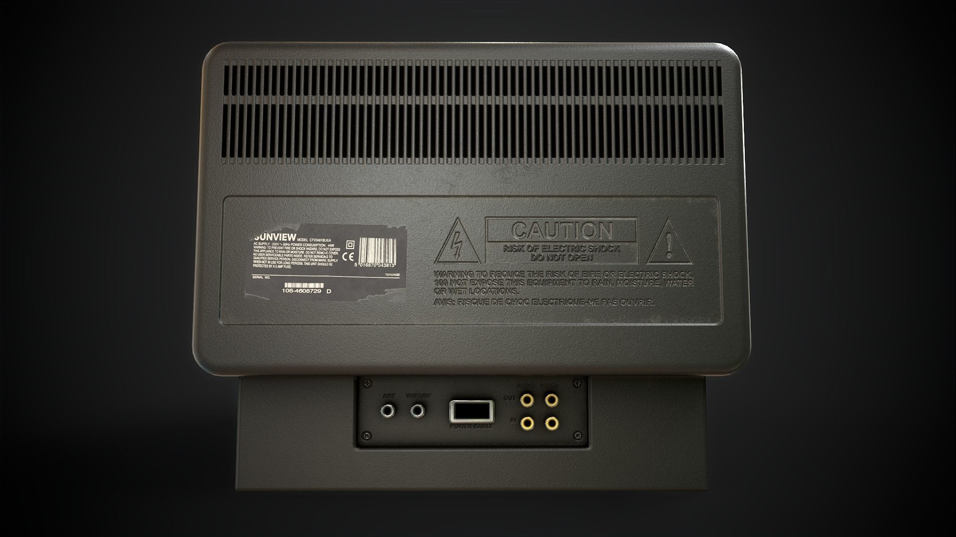 Classic TV from the 90s Low-poly 3D model_9