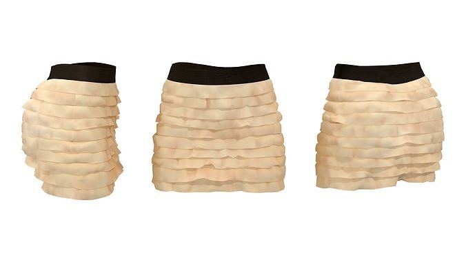 Ruffle Mini Skirt With Elastic Waist Band Low-poly 3D model