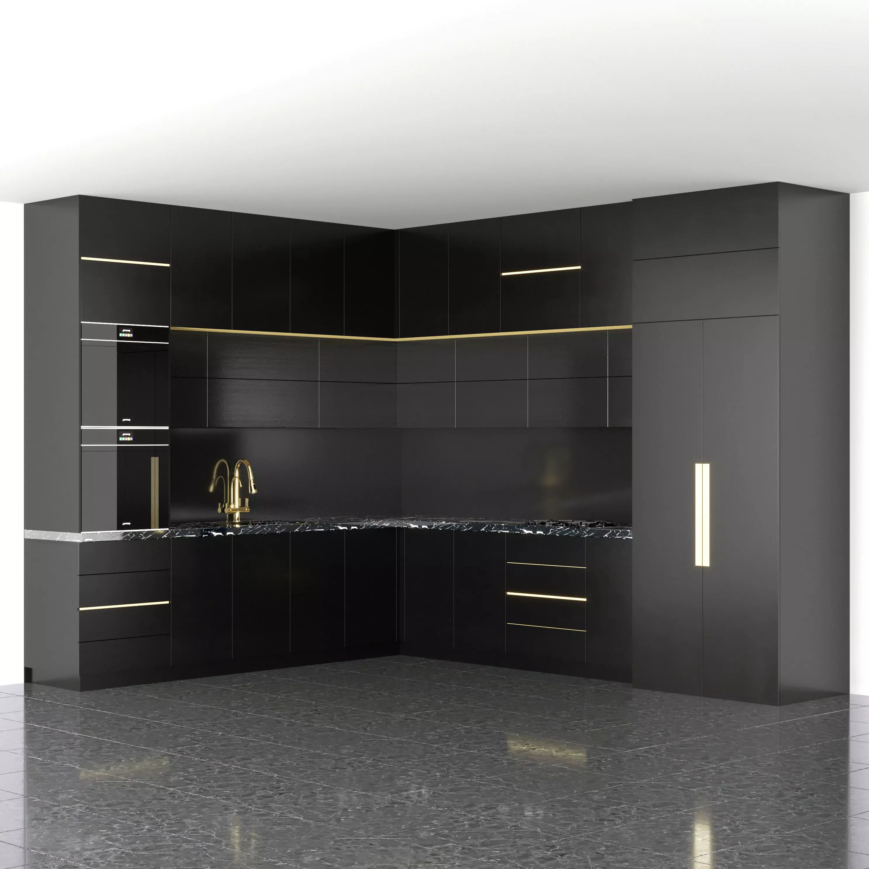 Smeg Black Kitchen Low-poly 3D model_0
