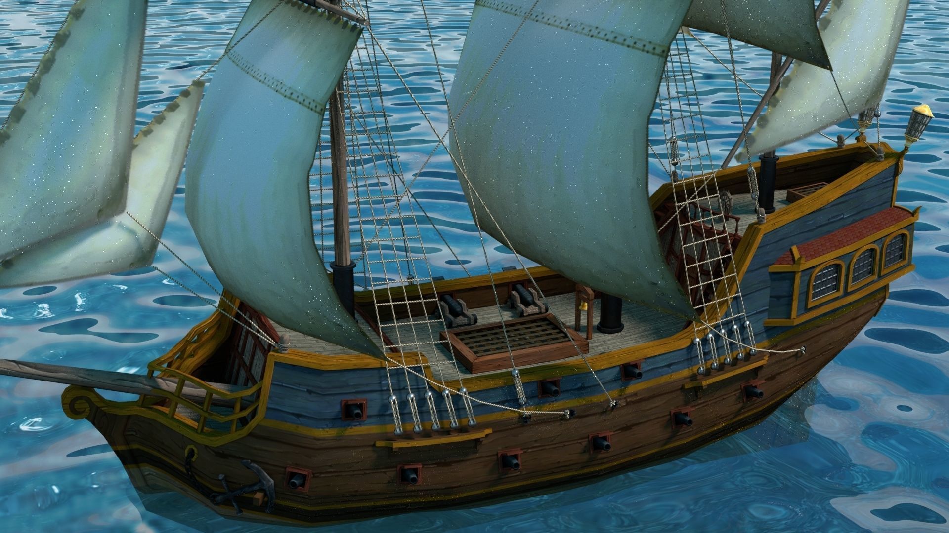 Cartoon Galleon Ship 3D model_6