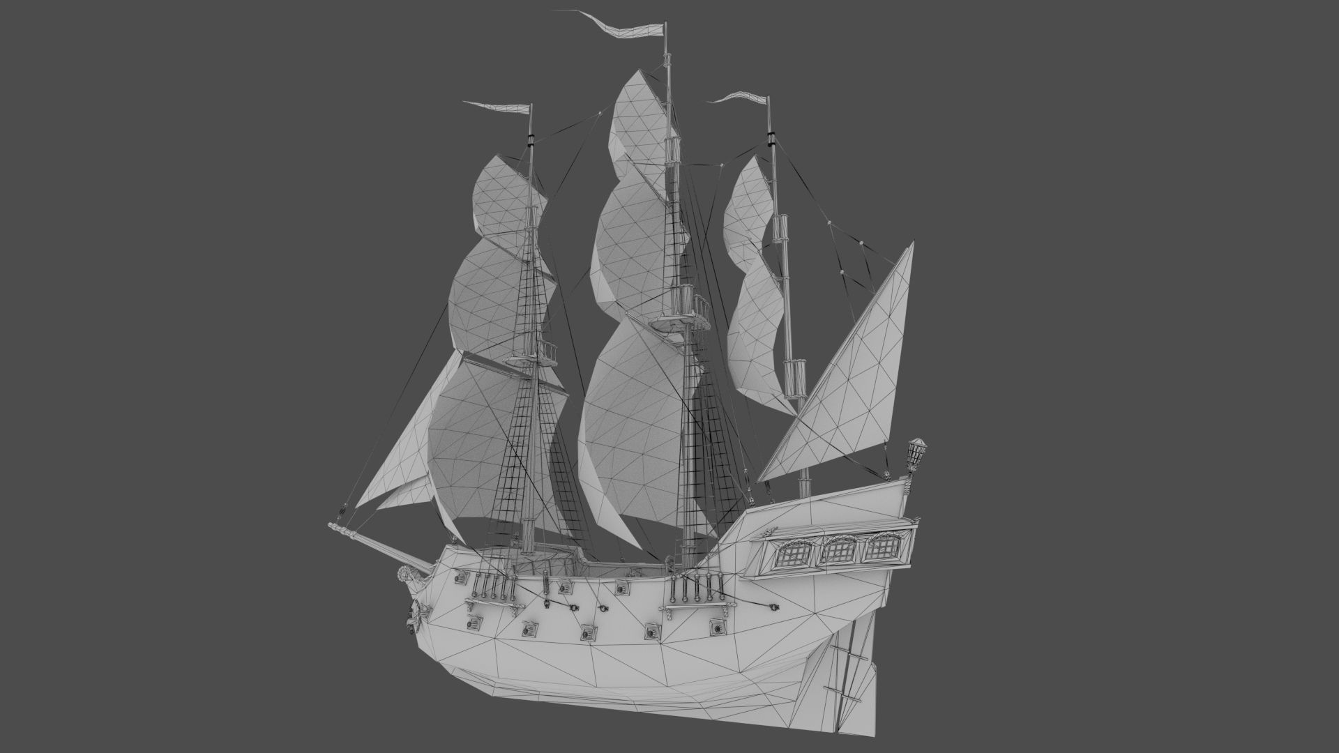 Cartoon Galleon Ship 3D model_9