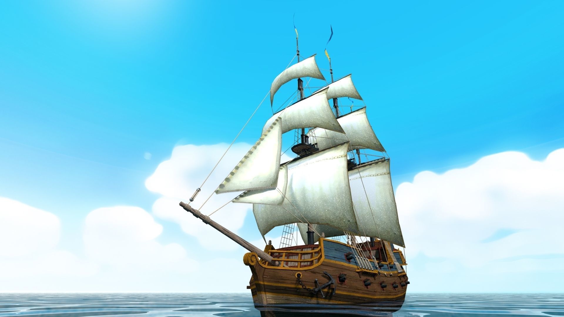 Cartoon Galleon Ship 3D model_1