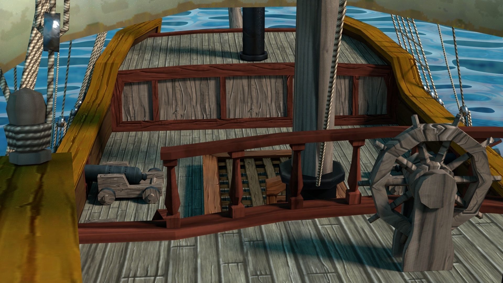 Cartoon Galleon Ship 3D model_7