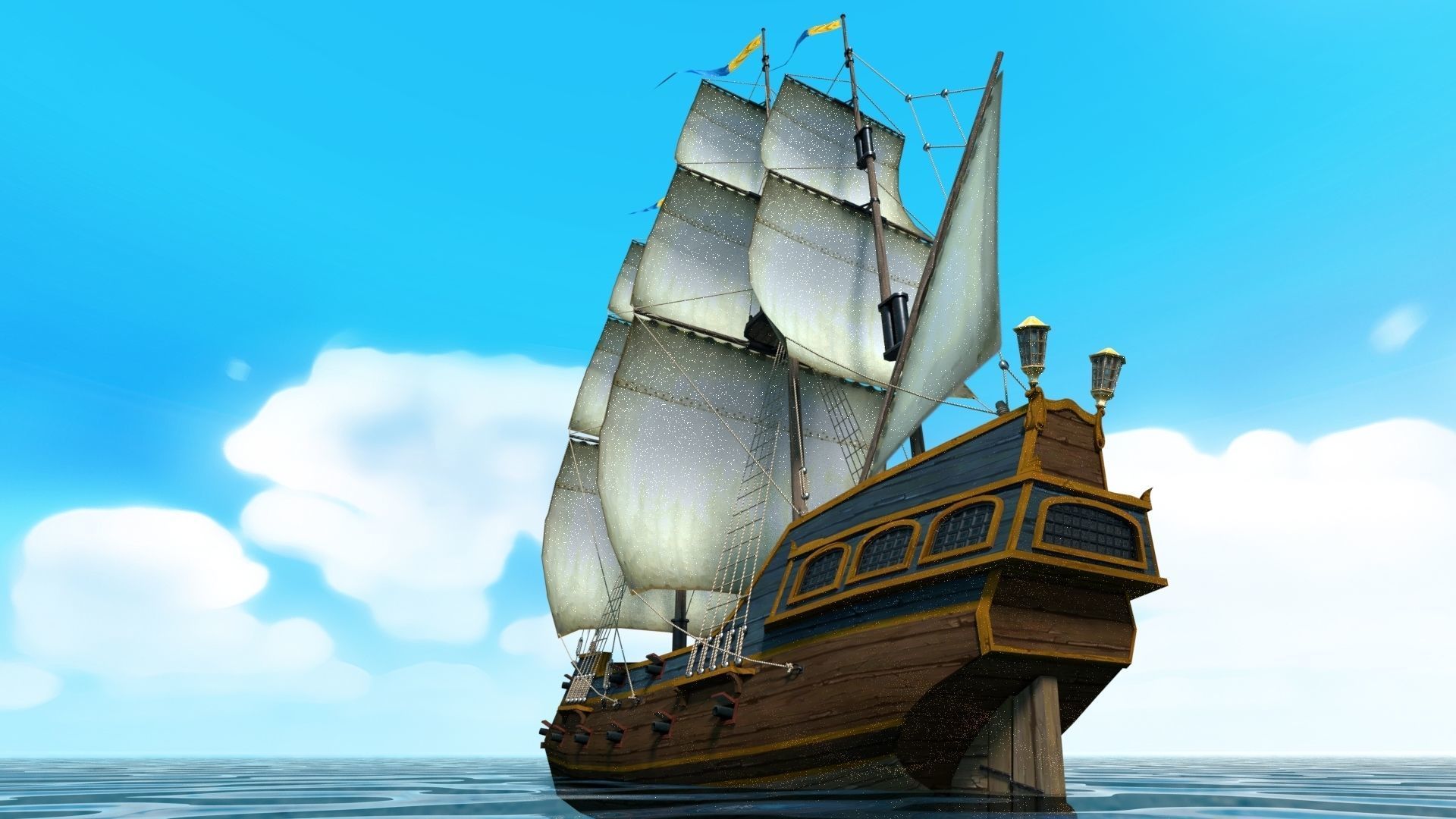 Cartoon Galleon Ship 3D model_5