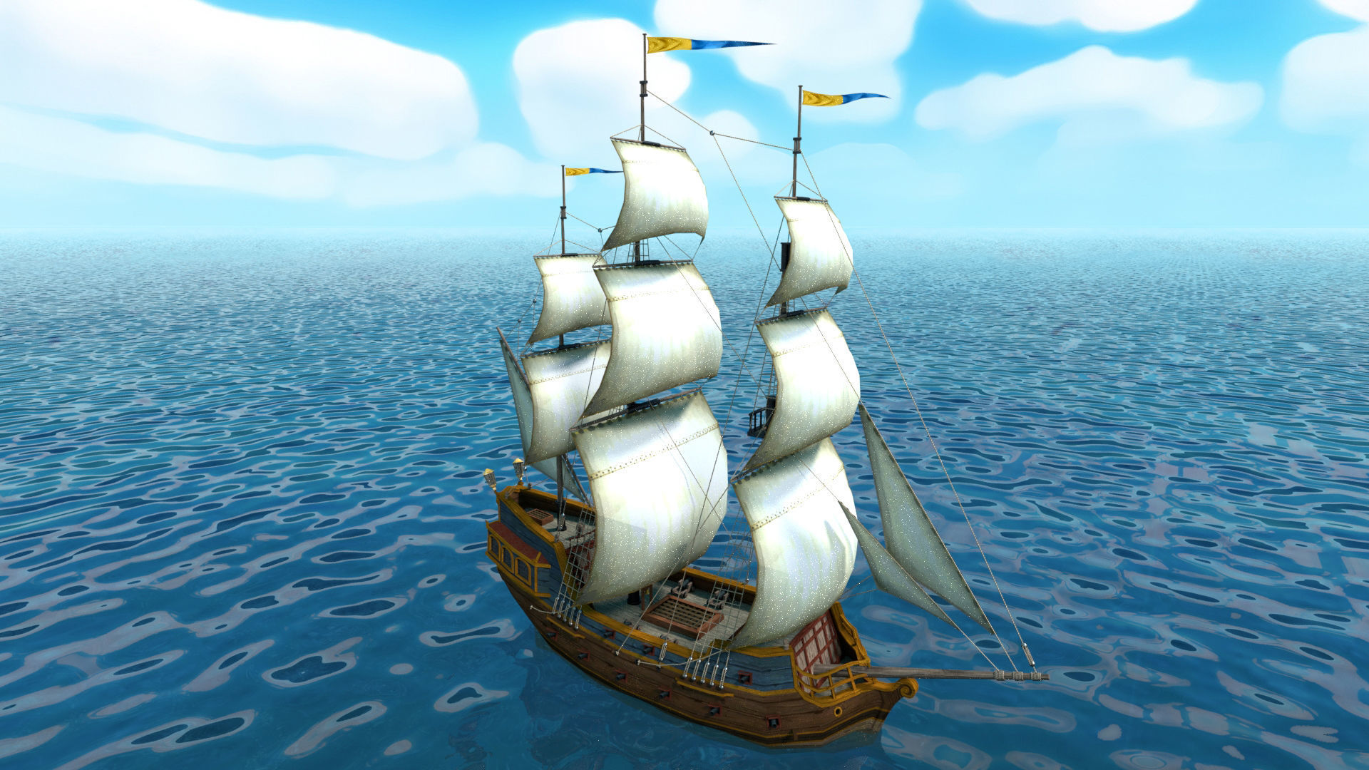 Cartoon Galleon Ship 3D model_3