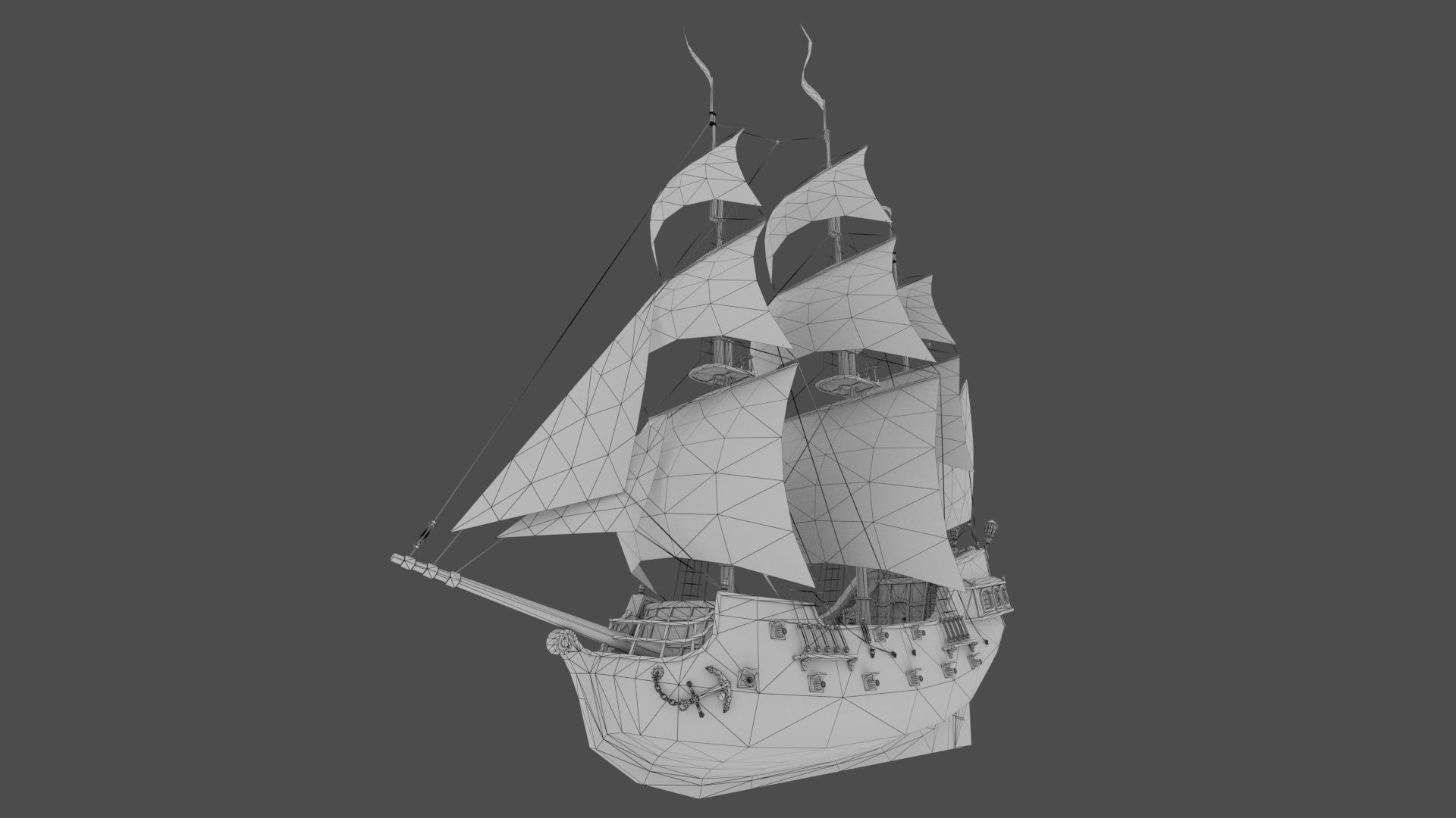 Cartoon Galleon Ship 3D model_10