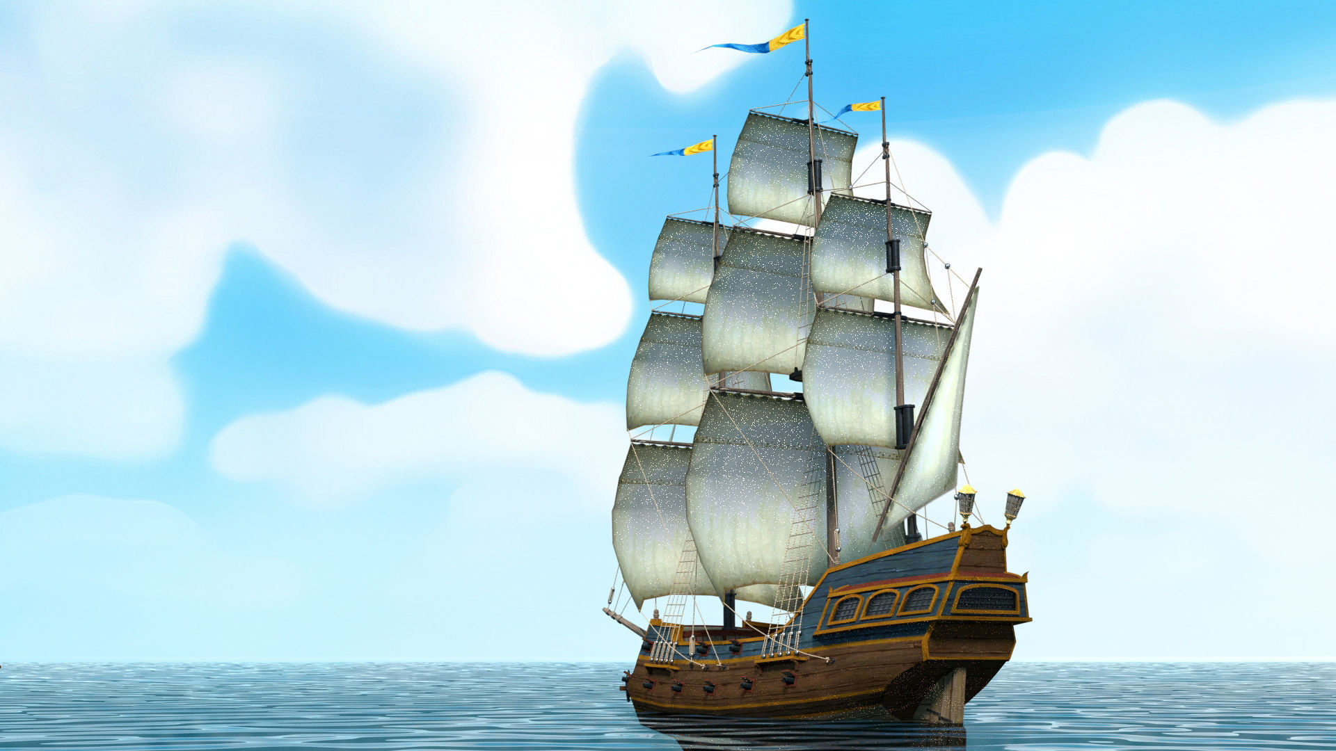 Cartoon Galleon Ship 3D model_4