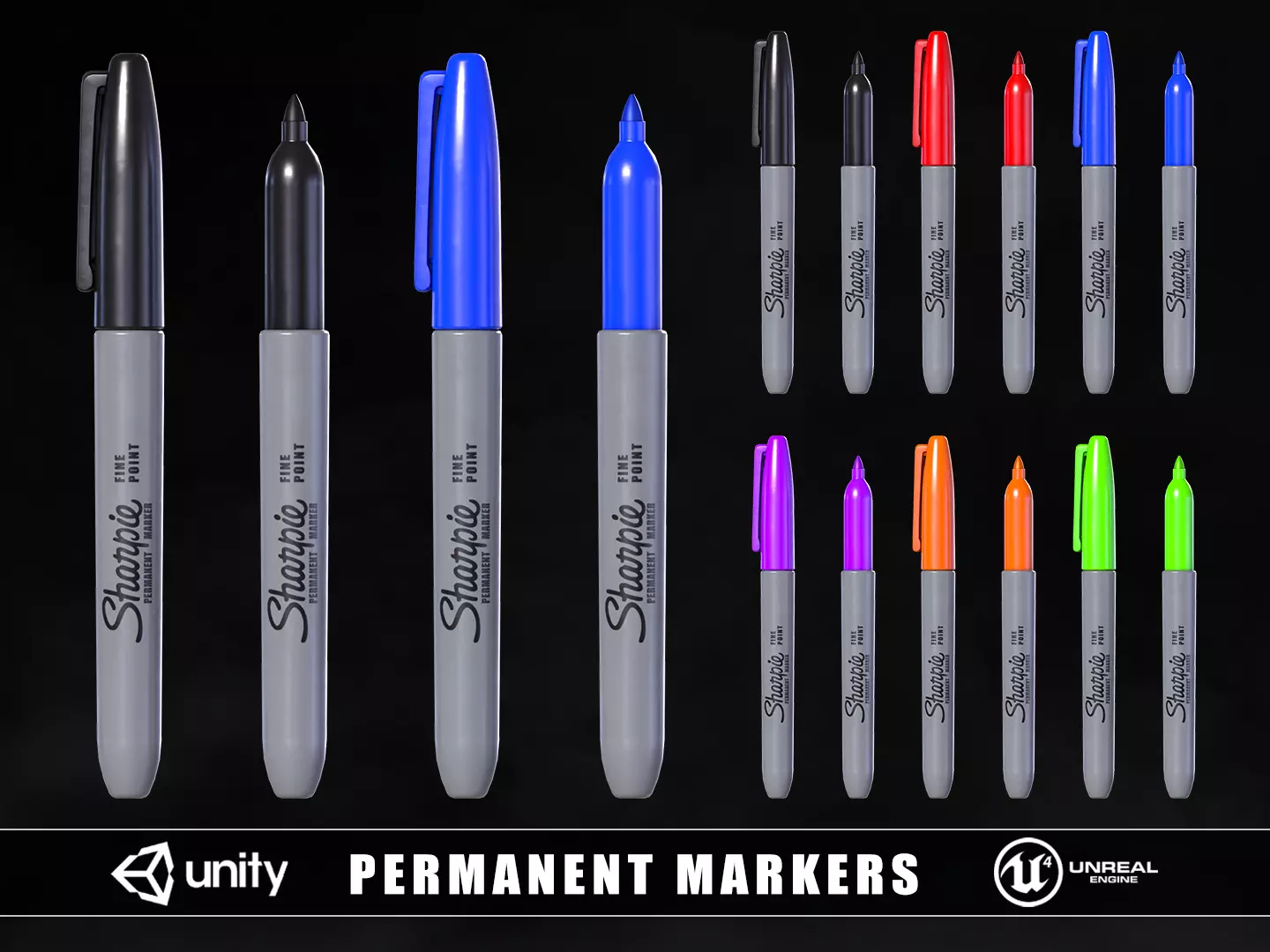 Permanent Markers Low-poly 3D model