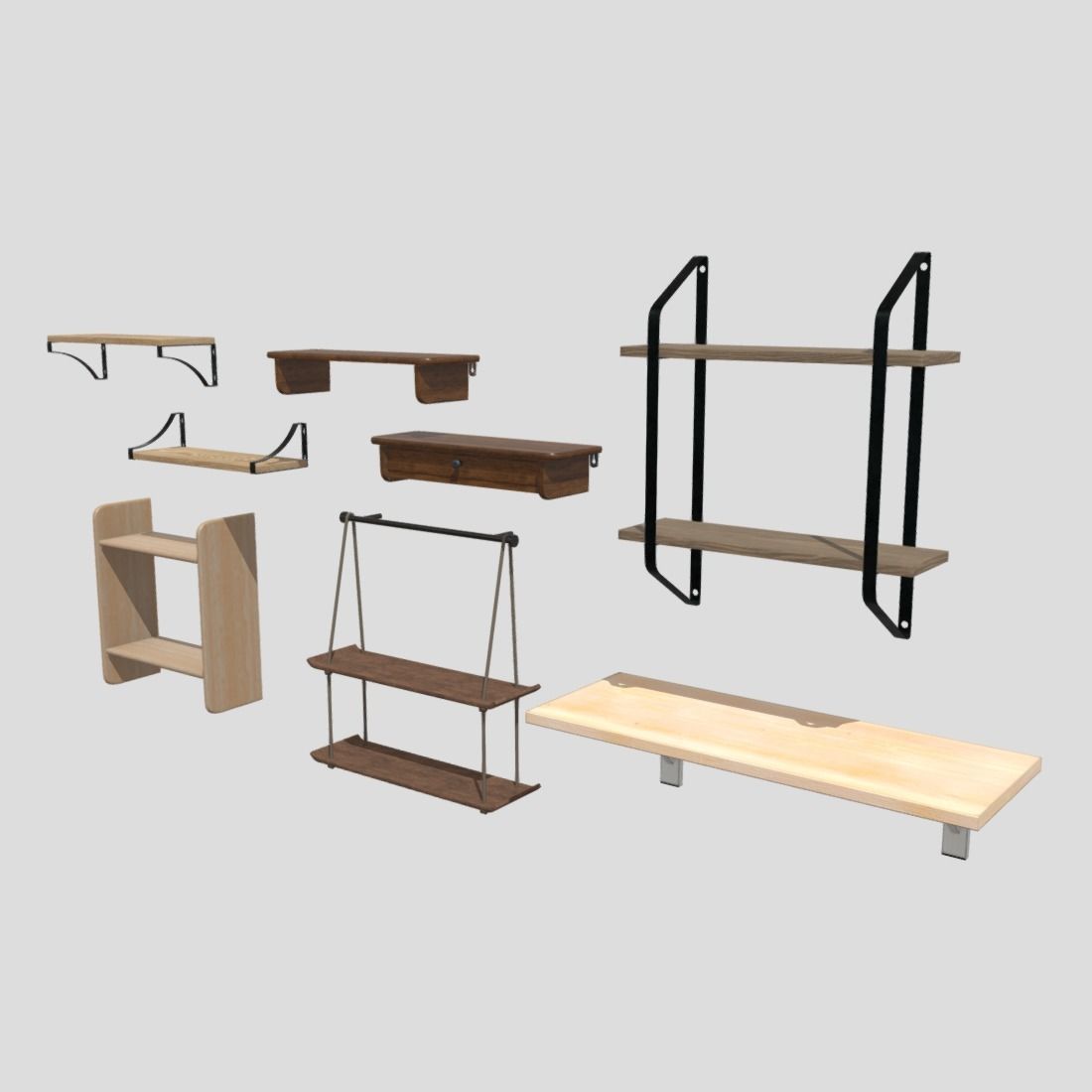 Wall Shelf Pack Low-poly 3D model_10