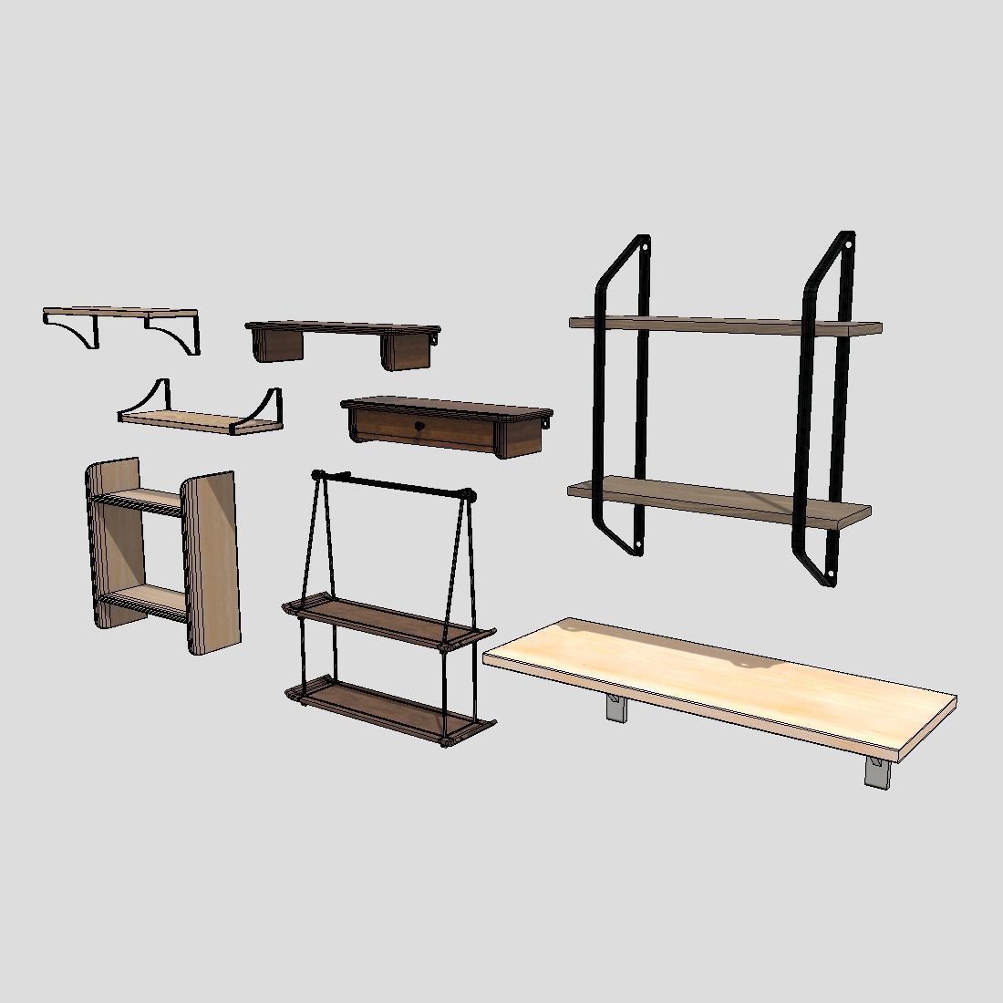 Wall Shelf Pack Low-poly 3D model_11