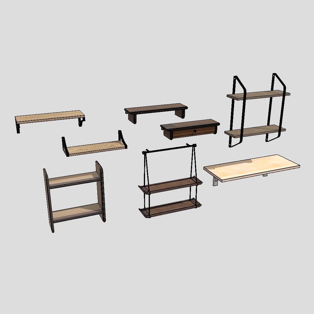 Wall Shelf Pack Low-poly 3D model_1