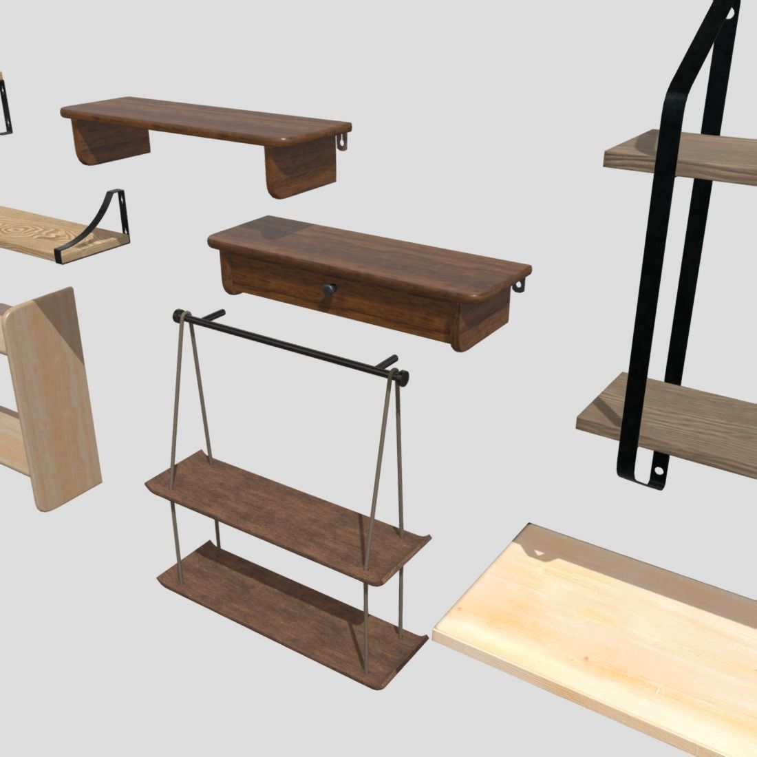 Wall Shelf Pack Low-poly 3D model_12
