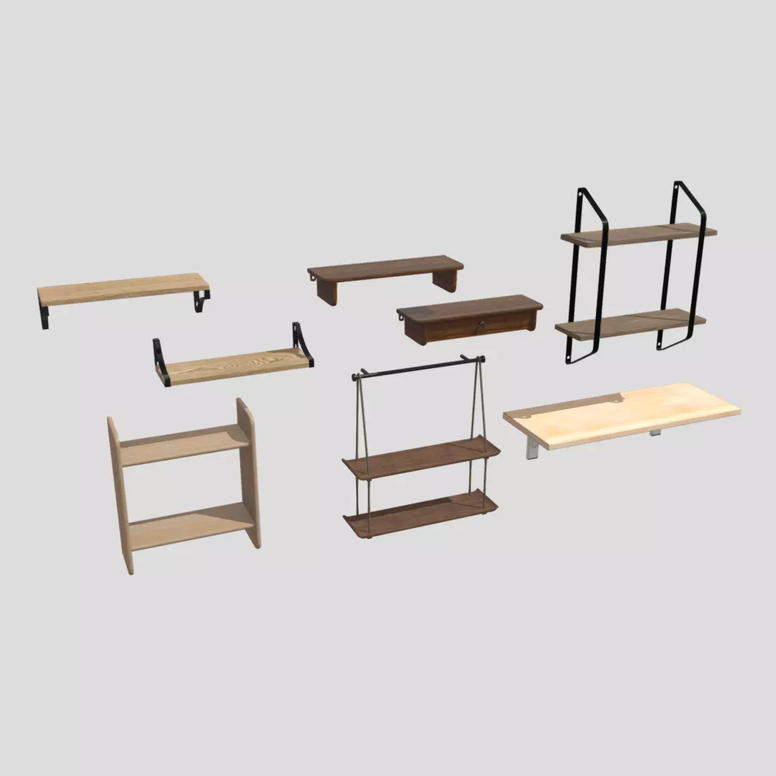 Wall Shelf Pack Low-poly 3D model_0