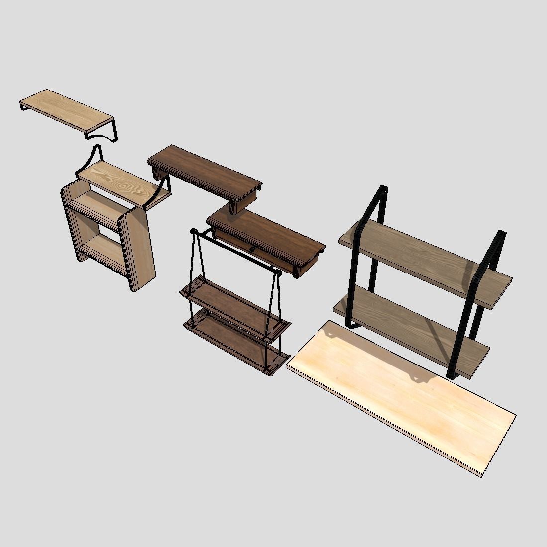Wall Shelf Pack Low-poly 3D model_5