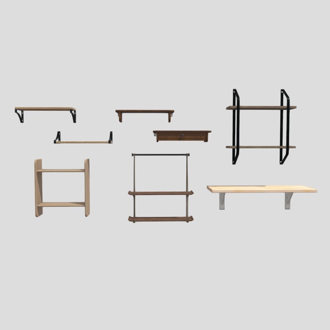 Wall Shelf Pack Low-poly 3D model_2