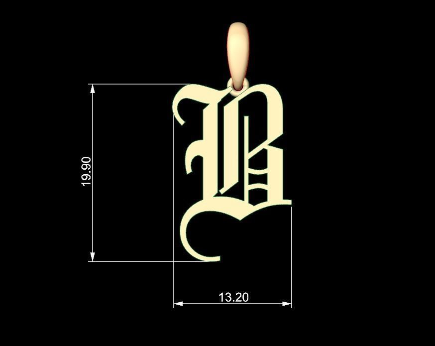 Initial Letters Pendant Olde English B 3D print model_4