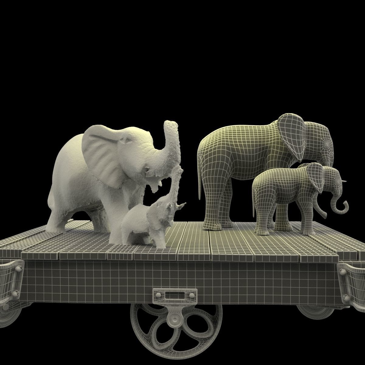 Chinese display stand with elephants   3D model_5